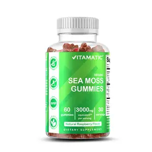 Vitamatic Irish Sea Moss Gummies 3000 mg 60 Vegan Gummies Pectin Based Non-GMO Gluten Free Natural Raspberry Flavor Supports Energy & Immune Health