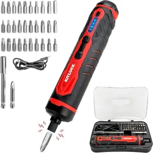 Electric Screwdriver, 4V Power Cordless Screwdriver Rechargeable Set with Li-Ion Battery, 31 Bits&Extension Rod, 3 LED, 3 Adjustable Torque, Magnetic Hex Chuck, Mini Electric Screw Driver Kit KITLUCK
