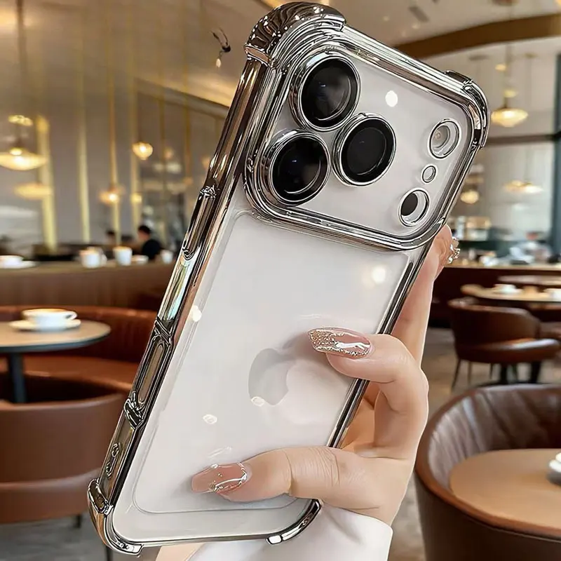 Transparent Electroplated Airbag Shockproof Casing for iPhone 17 Pro Max, 17 Air, 16E & 15 Models - Smartphone Cellphone Protection Accessories