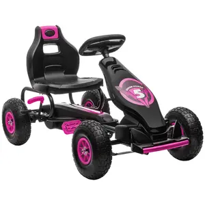 Kids Pedal Go Kart Ride-on Toy with Ergonomic Comfort Tough Wear-Resistant Tread Suspension System Safety Hand Brake Ages 5-12 Pink