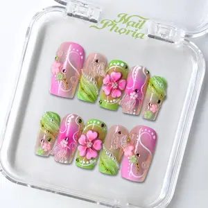 NailPhoria GUAVA MILKSHAKE -SUMMER Handmade Press-On Nails | Reusable, Salon-Quality, Long-Lasting, Glossy Design