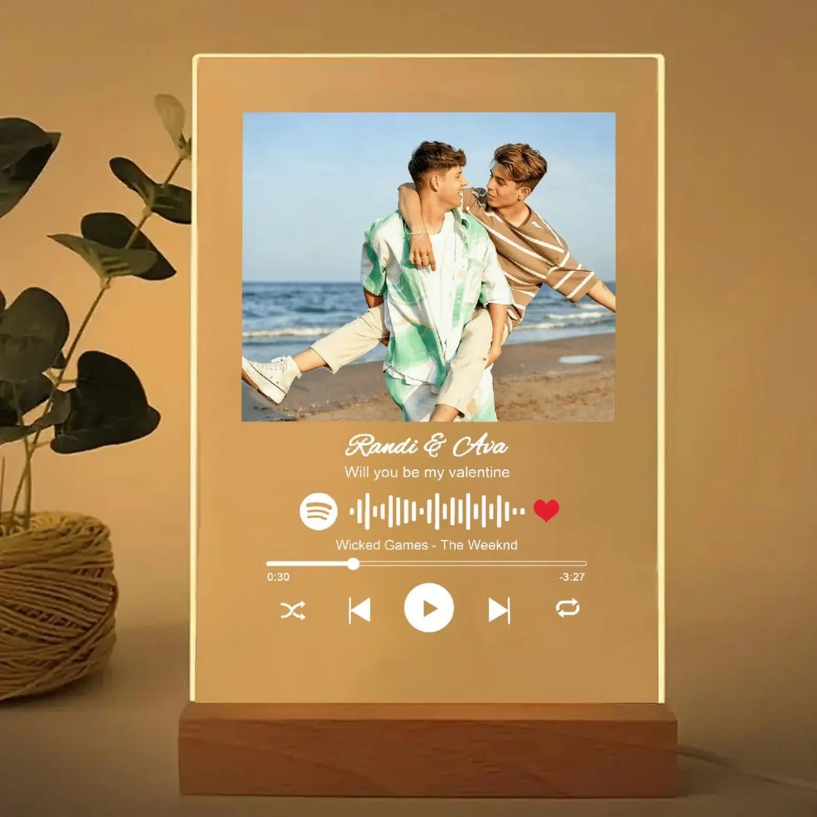 Personalized LED Night Light Photo Plaque with Scannable Song Code, Custom Music Plaque Night Light Gift for Valentine's Day, Song Picture Frame, Custom Led Light Night Lamp, Custom Actylic Music Photo Plaque, Gift for Boyfriend, Anniversary Gift, Valenti