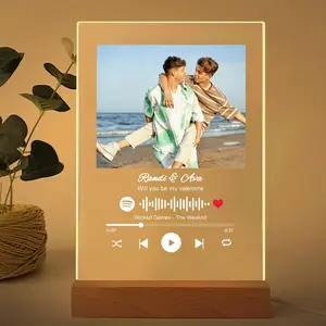 Personalized LED Night Light Photo Plaque with Scannable Song Code, Custom Music Plaque Night Light Gift for Valentine's Day, Song Picture Frame, Custom Led Light Night Lamp, Custom Actylic Music Photo Plaque, Gift for Boyfriend, Anniversary Gift, Valenti