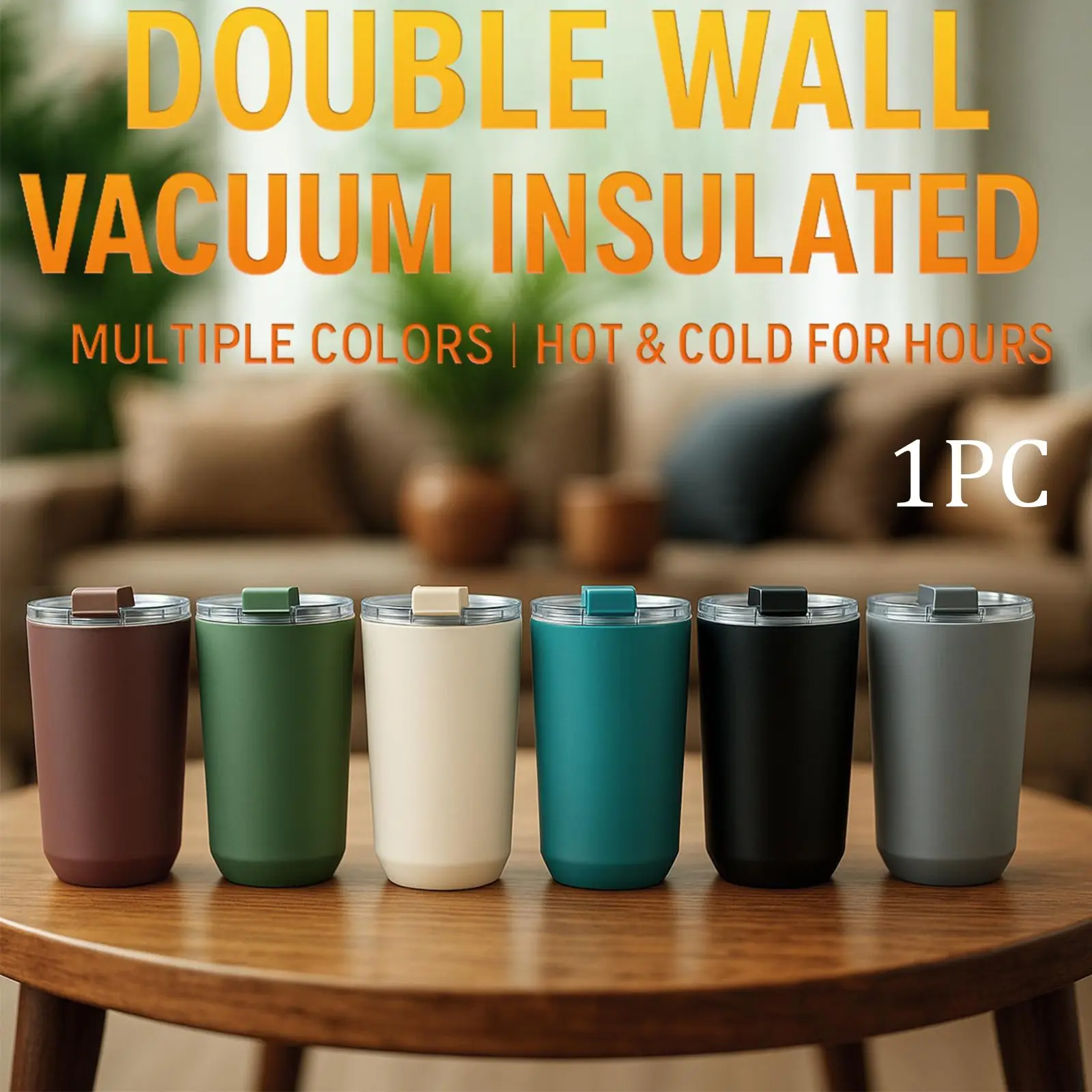 1Pc 15oz Double Wall Stainless Steel Vacuum Insulated Mug with Lid, Insulated Travel Drinkware, Matte Finish, Keep Hot 6H/Cold 12H, Compact Leak-Proof Insulated Cup for Coffee Tea, for Office/Commute/Travel/Home Use, Leakproof Travel Cup