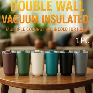 1Pc 15oz Double Wall Stainless Steel Vacuum Insulated Mug with Lid, Insulated Travel Drinkware, Matte Finish, Keep Hot 6H/Cold 12H, Compact Leak-Proof Insulated Cup for Coffee Tea, for Office/Commute/Travel/Home Use, Gift for Women Men