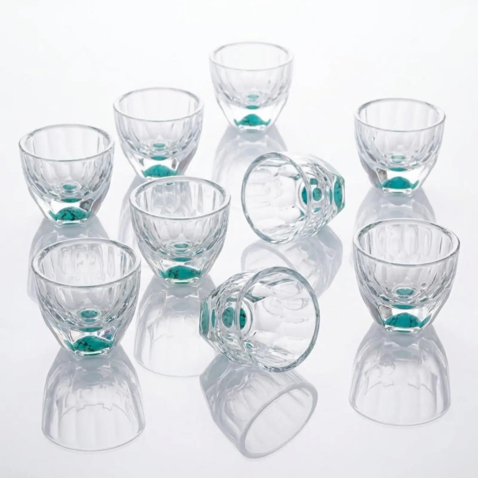 Natural Turquoise Inlay Lead-Free Crystal Shot Glasses Set - 1.75oz Diamond Faceted Whiskey Shot Tumblers, Premium Gift Boxed Drinkware for Bar, Party Gifting