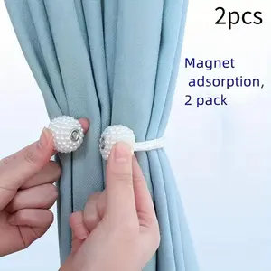 2pcs Faux Pearl Curtain Straps Magnetic Curtain Buckle Curtain Accessories Curtain Tiebacks for Living Room Bedroom Office Home Decor Interior Decoration Accessories