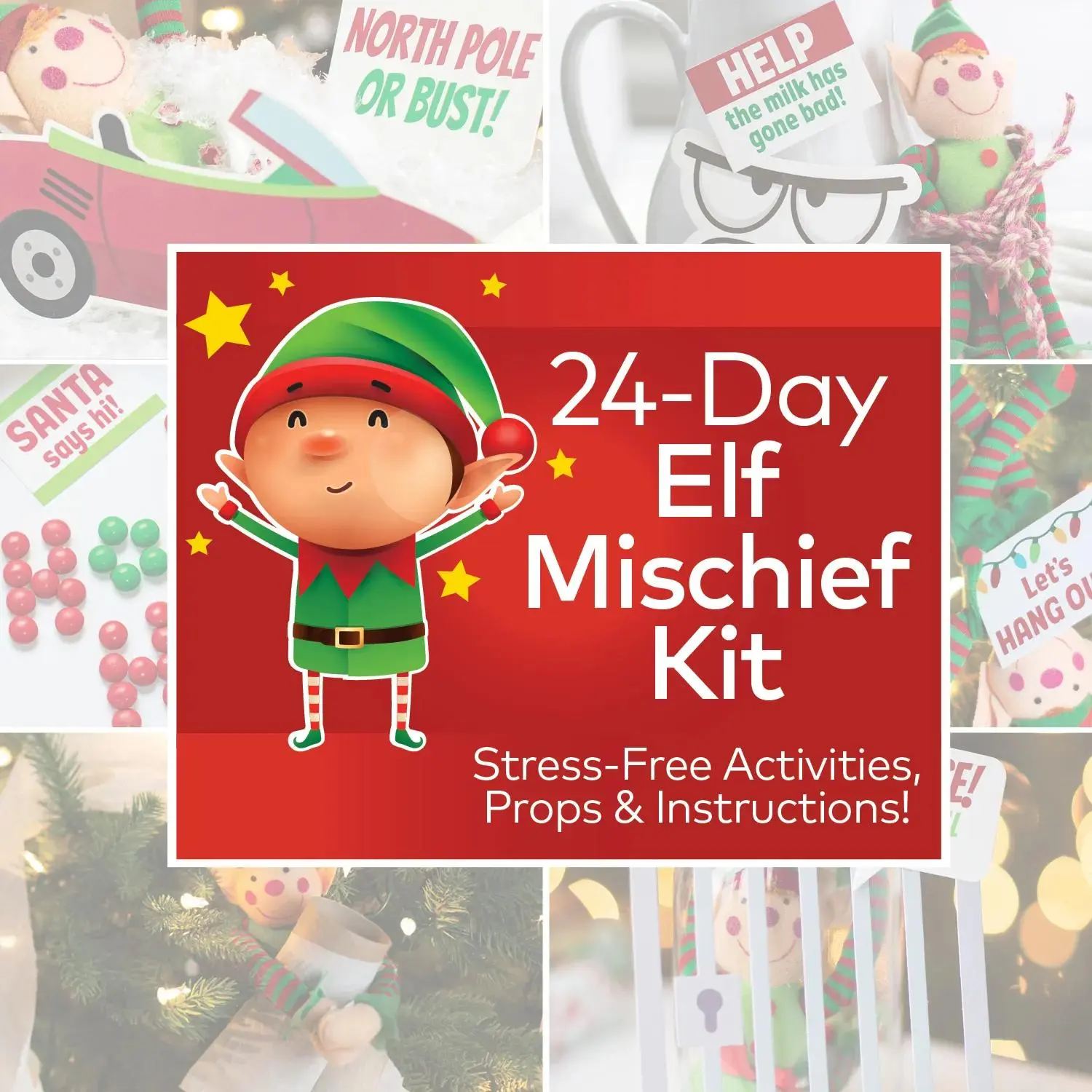 Christmas Elf Mischief Activity Kit with Props & Instructions for 24 Days