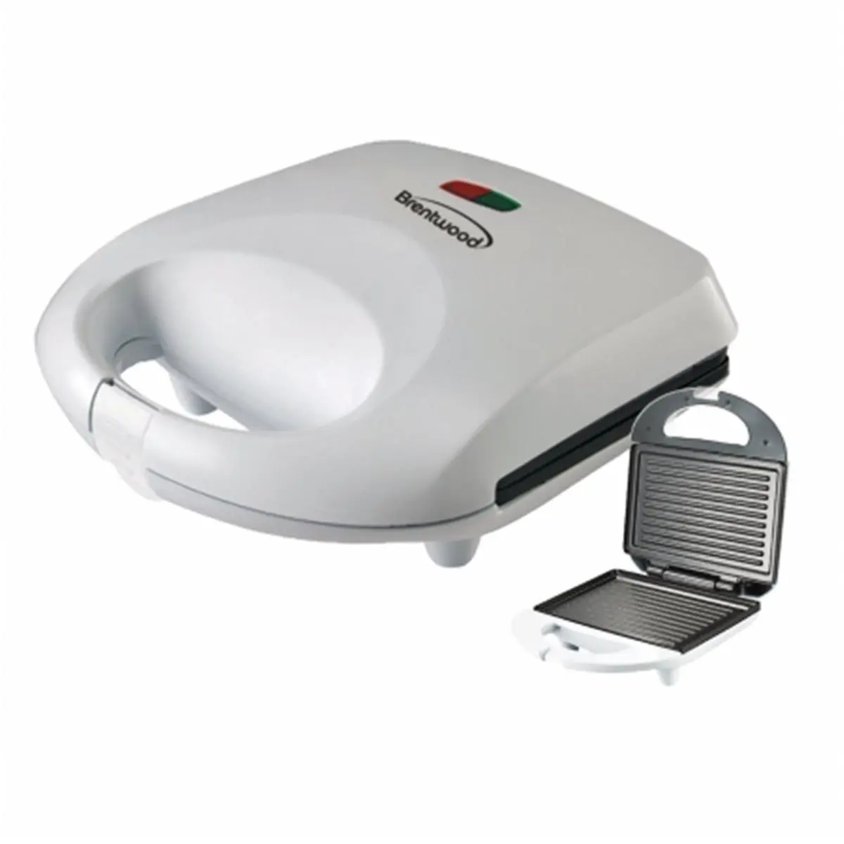 Brentwood Appliances TS-245 Compact Corded Panini Maker Grill - White, 9.5" W X 9" L X 3.5" H, Cool Touch Housing, Space-Saving Stand, Cord