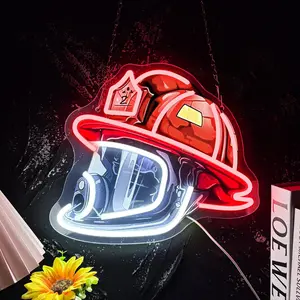 Firefighter Helmet Design Neon Light, USB Powered Wall Hanging Art LED Neon Light, Neon Accent Lights, Home Decor Light, Fireman Gift, Perfect for Home, Fire Station, Office