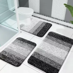 3-Piece Non-Slip Bathroom Mat Set, Ultra-Soft Microfiber Bath Rugs, Super-Absorbent Quick-Dry Shower Floor Mats, Machine-Washable Non-Slip Bathroom Rug Set for Bathtub, Shower, and Sink Bathroom Decor (19.69×21.65, 15.75×23.62, 15.75×23.62)