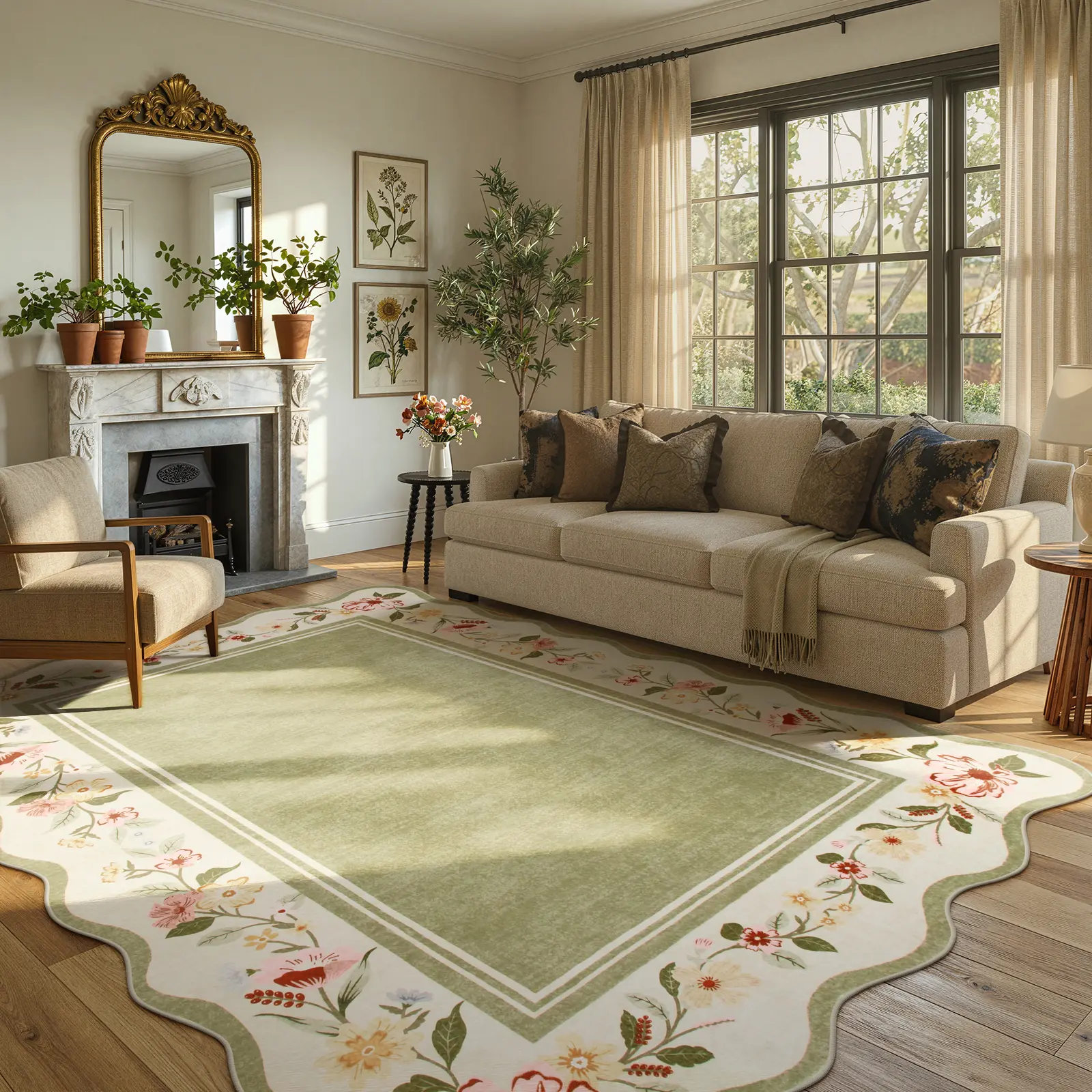 Lahome Flower Washable Area Rugs, Non-Slip Soft Rug for Dining Room, Living Room, Bedroom and Kitchen, Spring Rugs for Decor