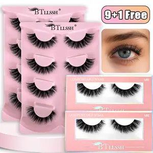 NO.10 BTllssh 14mm 10 Pairs Russian Strip Lashes  CC D Curl Wispy Natural Look  Curly Faux Mink Like Eyelash Extension Cat Eye Fake Tail Elongated Eyelashes Pack Cosmetic Makeup