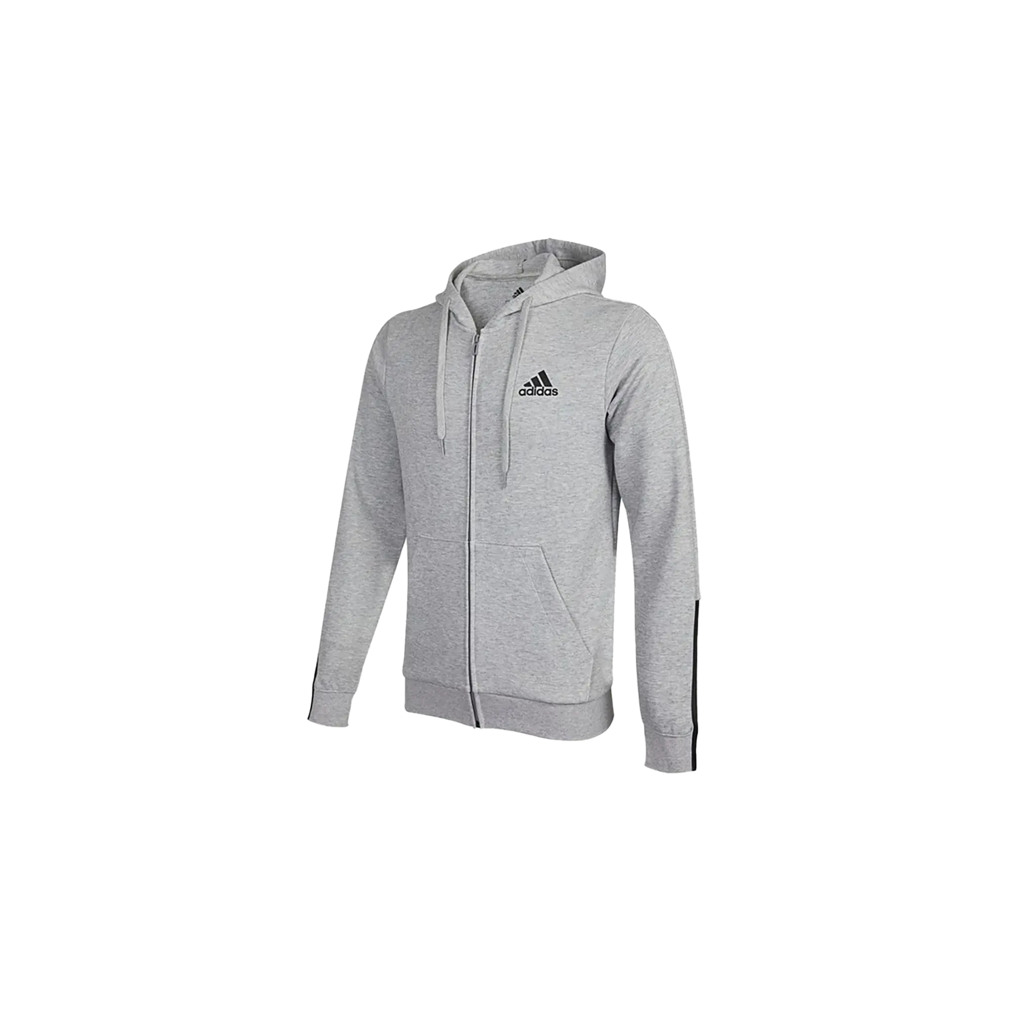 Essentials Doubleknit Cut 3-Stripes Full-Zip Hoodie "Medium Grey Heather / Black" H12214
