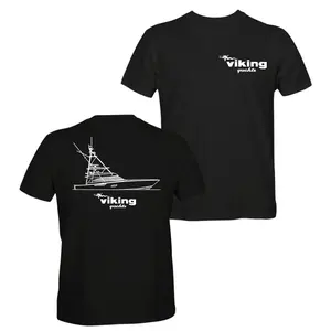 Viking Yachts Black T-Shirt, Technical Line Art Boat Graphic Tee for Saltwater Anglers & Yacht Enthusiasts, Minimal Nautical Style Cotton Shirt for Offshore Fishing Lovers