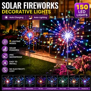 Upgraded Solar Firework LED Landscape Lights, 8 Dynamic Lighting Modes, Twinkle Fairy Decor Lamp, Weather-Resistant for Outdoor Yard, Lawn & Courtyard Decor