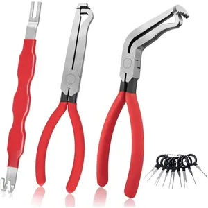 Automotive Electrical Terminal Connector Separator and Removal Tool, 3PCS Electrical Disconnect Pliers Set with Straight & Angled Pliers, Included Terminal Pin Removal Tool (Red)