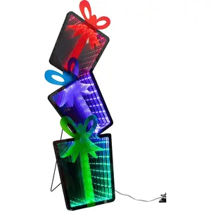 Good Tidings  36 in. Infinity Light Gift Stack Yard Art - Multi Color, Ornaments, Christmas, Decor, Standing