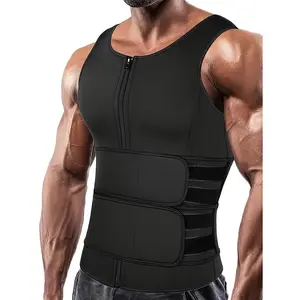 Men'S Neoprene Sauna Zip-Up Training Vest, Fitted Body Shaper with Two Waist Straps.
