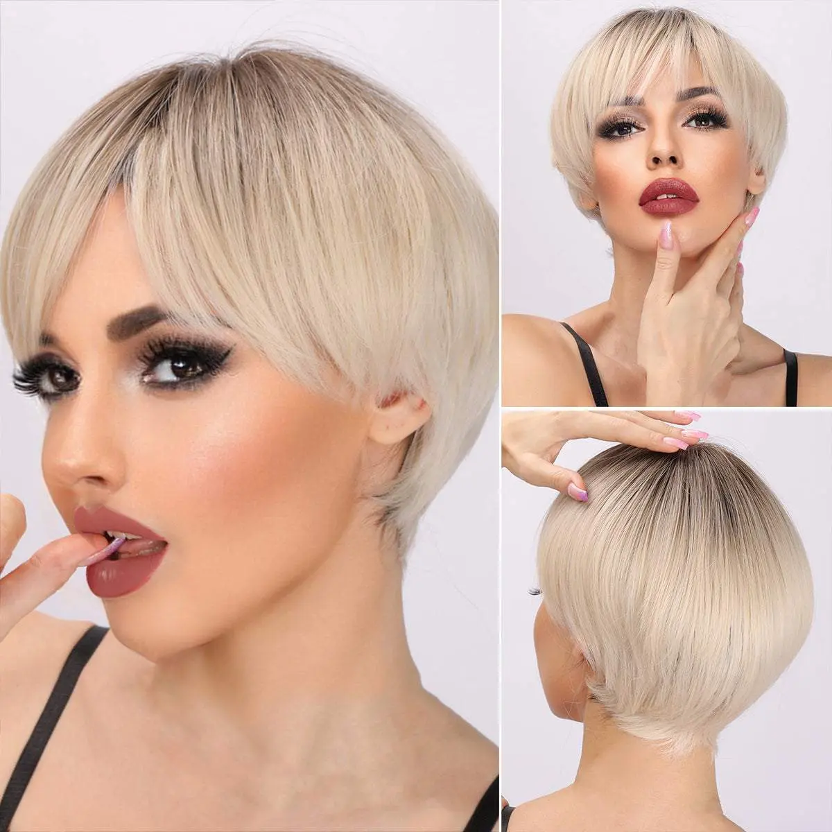 SMILCO 8-inch | Ombre White Gold Straight Bob with Bangs | SM166-1