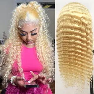 613 13x6    Human Hair 30 Inch Blonde  Human Hair 180% Density 613 Blonde Deep Wave  Pre Plucked With Baby Hair for Black Women  lace front wigs