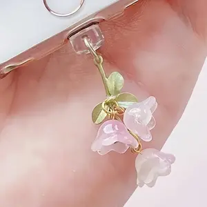 Elegant Lily-Of-The-Valley Phone Dust Plug for Lightning/Type-C/android, Charging Port Dust Cover, Protects and Beautifies Your Smartphone and Computer, Phone Charm