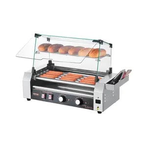 VEVOR Hot Dog Roller,  , 12 Hot Dog 5 Rollers, Stainless Steel Sausage Grill Cooker, 750W Commercial Hot Dog Machine with Dual Temp Control, Cover, Side Storage Box, Removable Shelf & Oil Drip Tray
