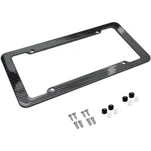 Carbon Fiber Style License Plate Frame Front or Rear with Fasteners and Screws Glossy Finish