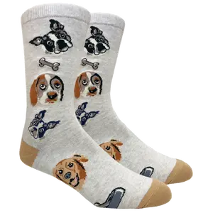 FineFit® Men's Cotton Beige Dog Lover Novelty Socks NV078A