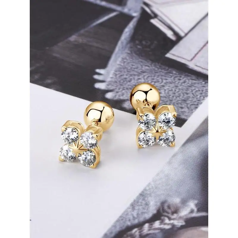 S925 Sterling Silver Synthetic Moissanite Decor Stud Earrings, Four Leaf Clover Design Earrings, Fashion Jewelry Accessories for Women & Girls S925 Sterling Silver Synthetic Moissanite Decor Stud Earrings, Four Leaf Clover Design Earrings, Fashion Jewelry Accessories for Women & Girls