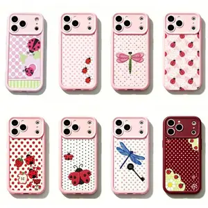 Whimsical Pink Ladybug Phone Case with Cute Cottagecore Aesthetic – Adorable Ladybird Patchwork Polka Dot Floral Design, Kawaii  Cartoon Art, Soft Durable TPU Cover with Lens Protection, Compatible with iPhone 11–17 Pro Max, Ideal Gift for Her & Him