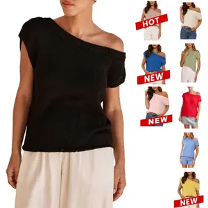 UANEO Womens Off Shoulder Sweater Y2K Short Sleeve Ribbed Knit Pullover Date Night Top Blouse