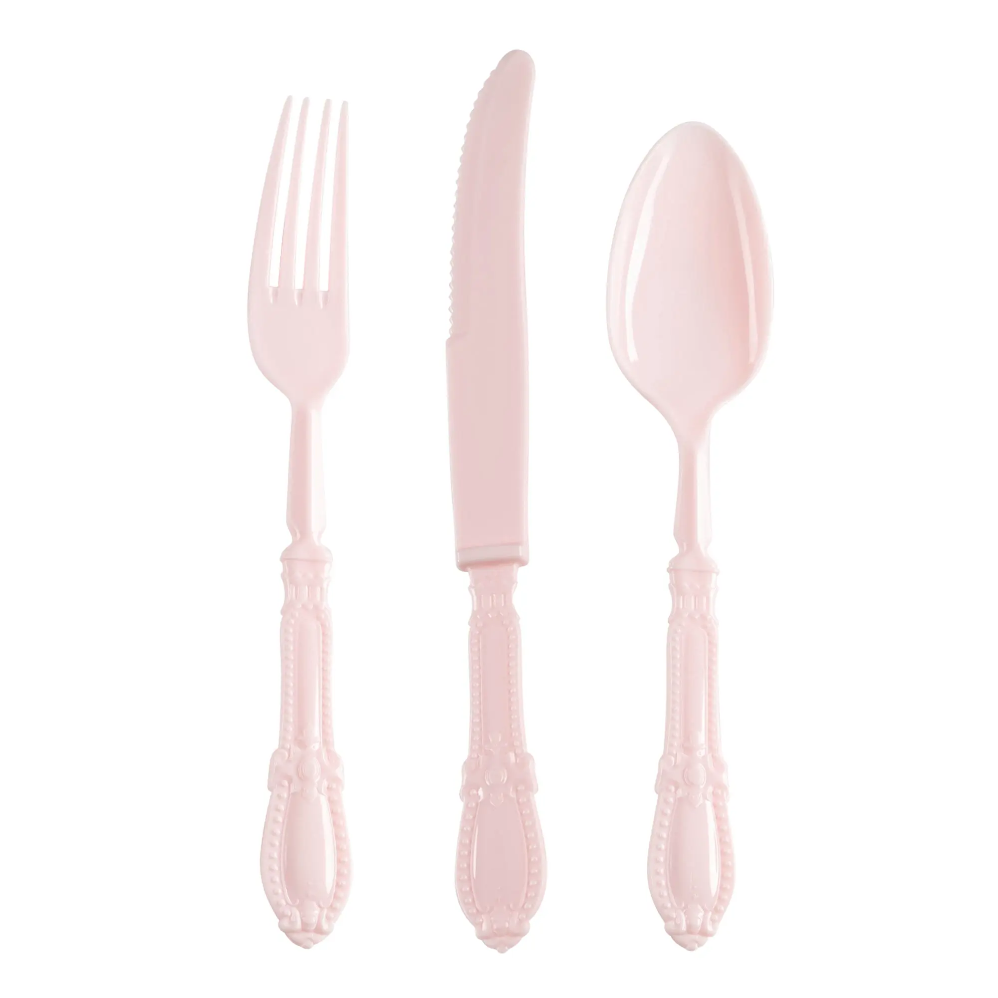 Pink Baroque Disposable Plastic Cutlery Set - 20 Spoons, 20 Forks and 20 Knives