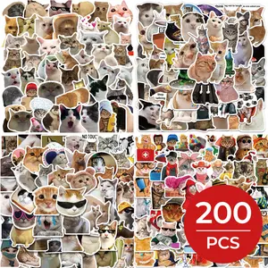200 Pcs Cat Stickers, Funny Cat Meme Stickers, Cute Kitten Decals for Laptop Water Bottles Phone Guitar Luggage, Waterproof Vinyl Decals for Adults Kids Teens Boys Girls
