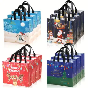 12 Large Reusable Christmas Gift Bags with Handles, Party Gift Packs, Includes Santa Claus Tree Snowman Designs, Perfect for Holiday Parties and Surprises
