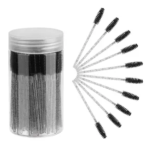 100PCS Disposable Cosmetic Eyelash Brushes - Mascara Wands, Makeup Applicators Kit with Container for Eyelash Extensions, Eyebrow Grooming (Black)