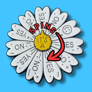Yes or No Flower Spinning Enamel Pin with Secure Locking Back He Loves Me Not He Loves Me Yes or No Design Metal Coating Wheel of Fortune Flower Enamel Pin