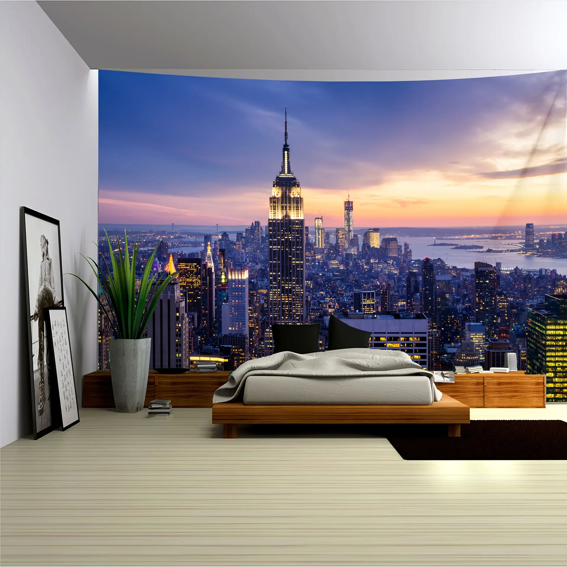 (VMI) 1 Piece Extra Large Empire State Building Architectural Landscape Photo Background Wall Tapestry, Large Size Polyester Hanging Cloth, Living Room Bedroom Office Home Room Party Decoration Live Streaming Background Tapestry, No Installation Needed