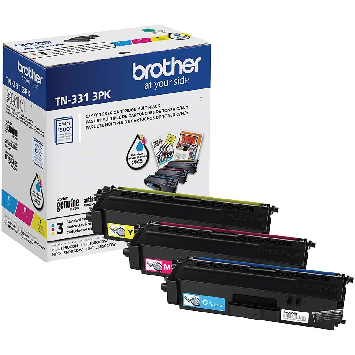 Brother TN3313PK Standard-Yield Color Laser Toner Cartridge for Laser Printers, 1500 Page Yield, Cyan/Magenta/Yellow, 3-Pack