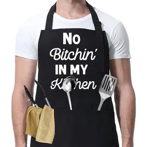 Unisex BBQ  Apron, 1 Count Kitchen Apron With Adjustable Neck Strap & 3 Pockets, Apron for Men & Women,Christmas Gift, Kitchen Apron,Gift for Mother & Wife,NO Bitch IN My Kitchen[Green Quality Home]