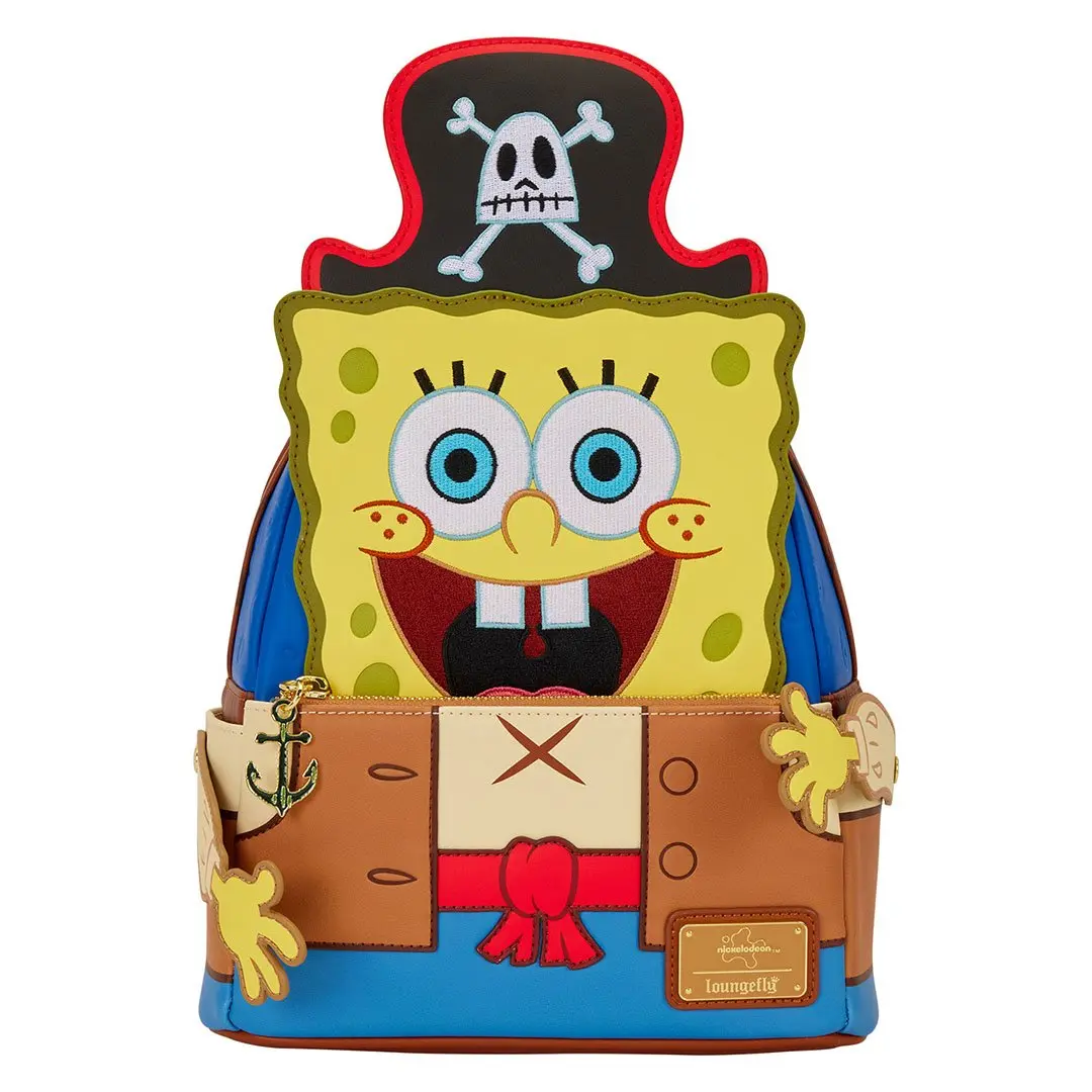 Loungefly Nickelodeon SpongeBob SquarePants Pirate Costume Collectible Faux Leather Mini Character Backpack for Adults, 9” w x 10.5” h x 4.5” d, Adjustable Straps, Arm Movement Functional Role Play Bag, Collectibles, Mini Backpack Purse, Cartoon Character