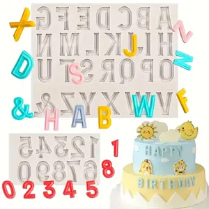 2pcs Capital Letter Fondant Silicone Mold, Letter 0-9 Pendant Chocolate Cake Decoration Silicone Molds For Birthday Party, Candy, Sugar Crafts, Mousse Baking Mold