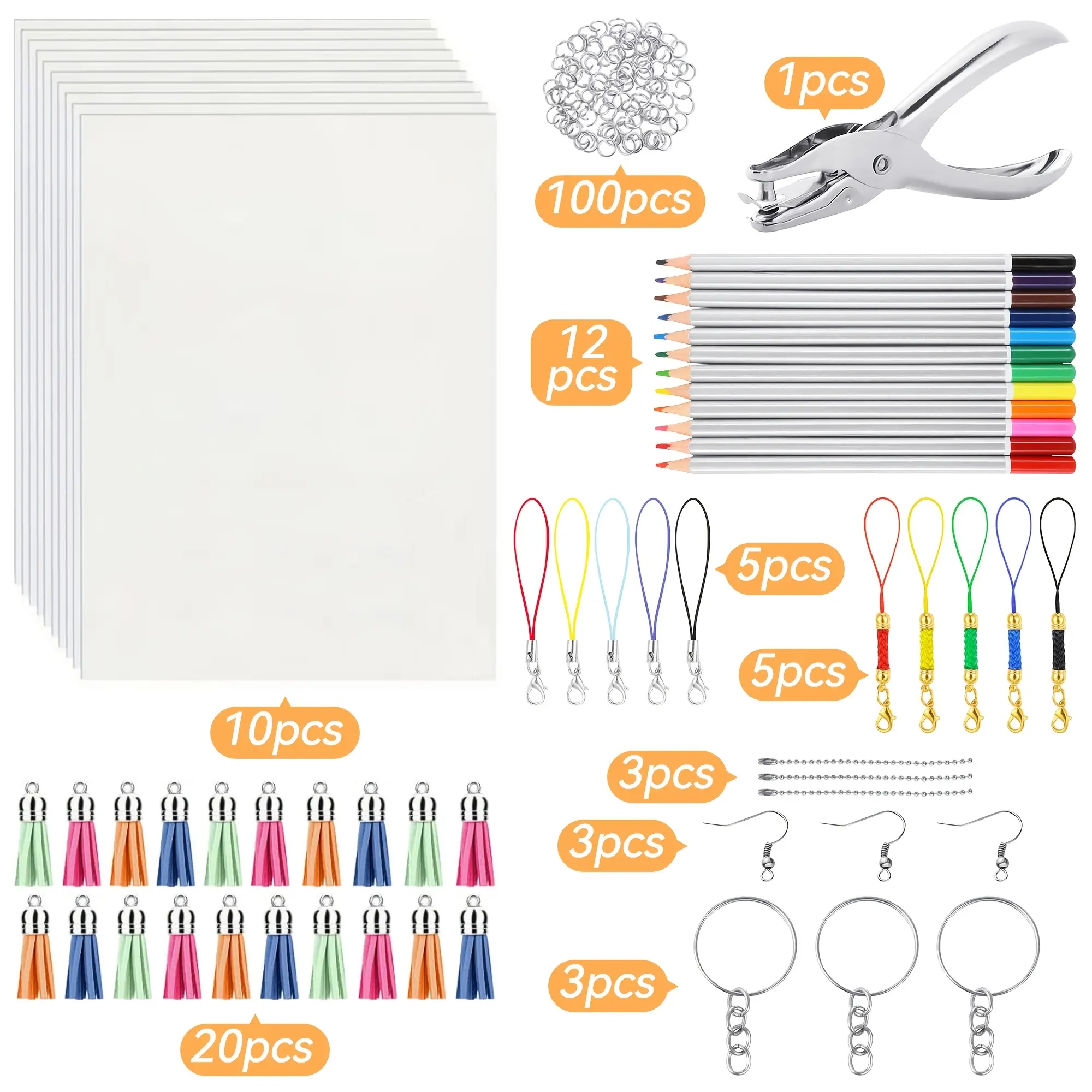 162-Piece DIY Shrink Plastic Art Kit, Complete Keychain Making Set with 10 Sheets, Pencils & Accessories for Easter Craft Ornaments