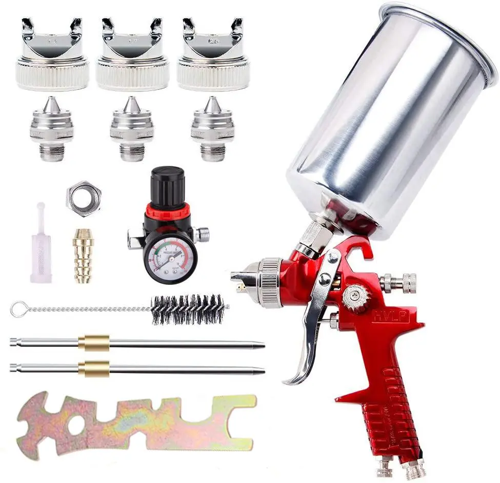 1000cc Professional HVLP Paint Sprayer Kit - Kitchen Work Tool, Spray Tool with 1.4/1.7/2.0mm Nozzles, Pressure Air Regulator for Auto Coatings, Primer, Spray Painting Tool