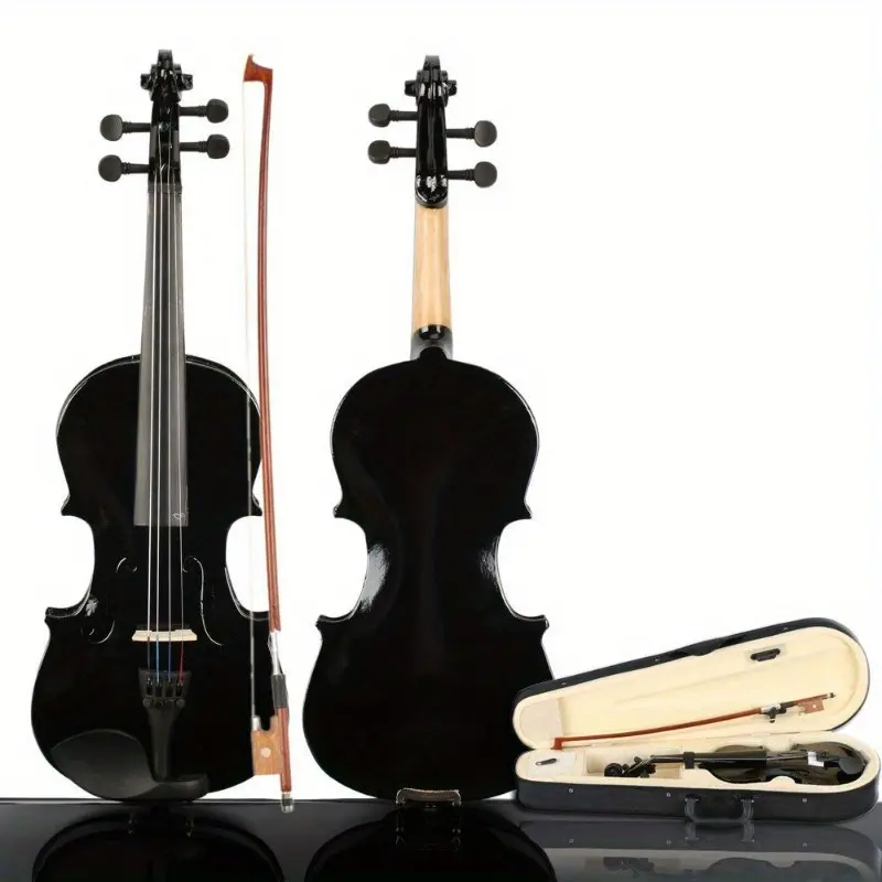 New 3/4 Size Acoustic Violin Case with Bow, Arbor, 1140g, Suitable for 11-12 Years Old Users (Black)
