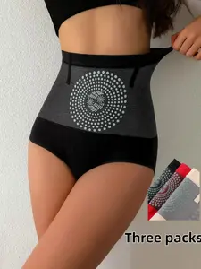3-Pack Seamless Smooth High-Waist Postpartum Shapewear Briefs, Tummy Control Tightening Underwear, Plus Size Triangle Panties for Women