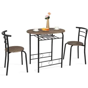 3 Piece Dining Set,Small Kitchen Table Set for 2,Breakfast Table Set for 2,Kitchen Wooden Table and 2 Chairs for Small Space/Dining Room/Apartment,Metal Frame,Wine Rack,Rustic