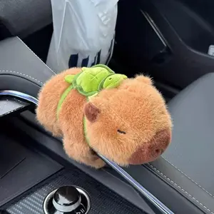 Cute Capybara Car Shift Knob Accessories Funny Plush With Turtle Gear Shifter Decor Decorations Gifts For Men Women 5.9 In
