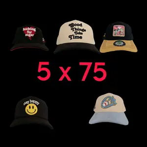 Gorras Snapback Collection of 5 Pieces - Black, White, Gray, Black & Blue, Featuring Various Designs and Text, 5 x 75 hat graphic design