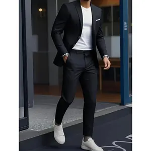 2pcs Men's Suit Set: Casual Jacket and Pants in Navy Blue, Gray, and Black - Suitable for Business, Leisure, Parties, Formal Occasions, Gifting, Office Wear